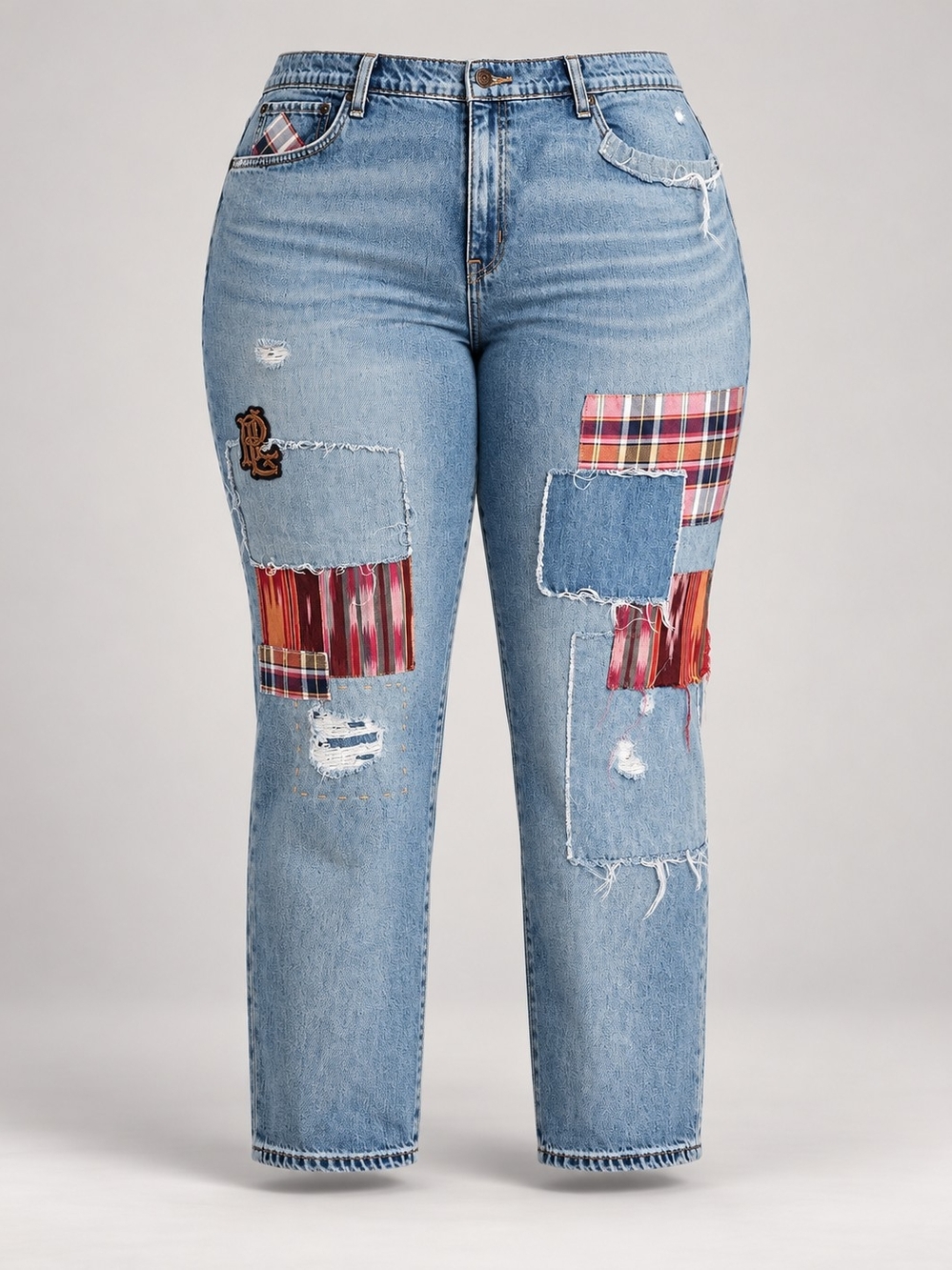 Lauren Ralph Lauren Patchwork Distressed Jeans Size 18 Boho Statement Denim